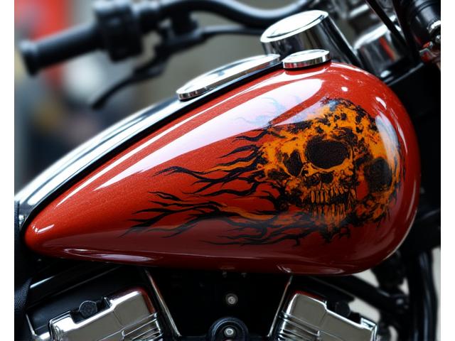 Motorradtank mit aufwendiger Airbrush-Lackierung