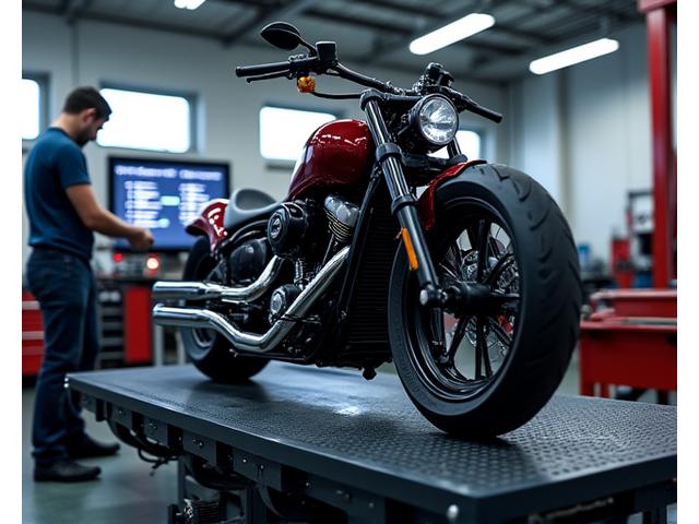 Motorrad auf einem Prüfstand