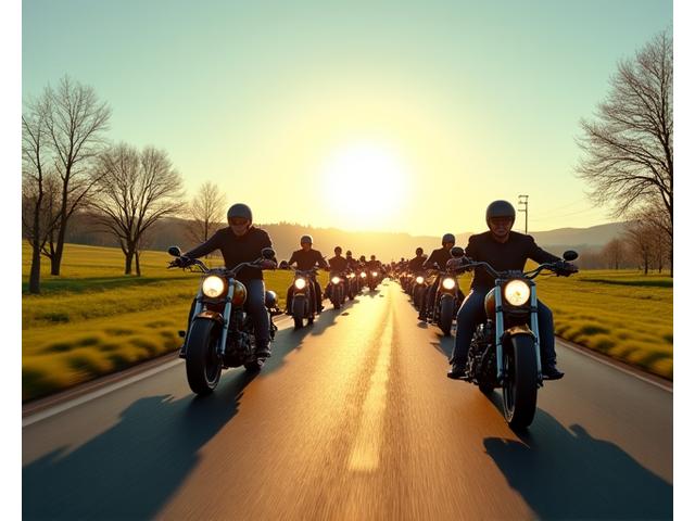 Motorradkonvoi bei strahlendem Sonnenschein