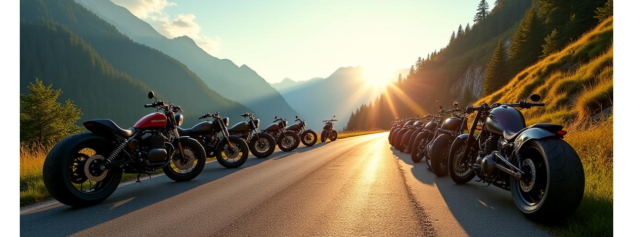 Motorrad-Treffen auf einer Landstraße mit blauer Himmel